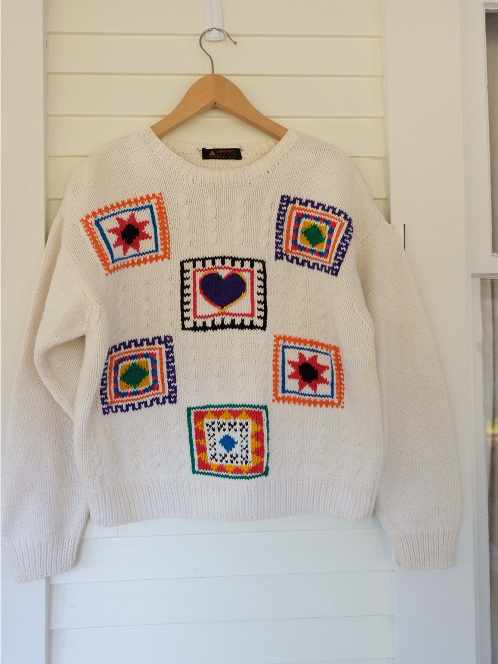 LizSport Petite Vintage Cottagecore Hand Knitted Patchwork Sweater